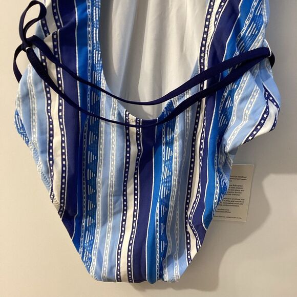Lemlem Eshal Wrap Effect Stretch Jacquard Swimsuit Blue Striped Swimsuit - Picture 7 of 15